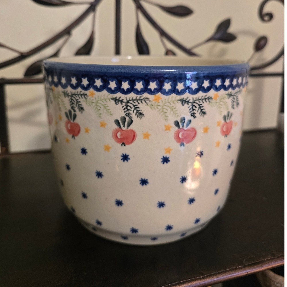 Wiza Polish Pottery Stoneware Planter Apple Star Pattern Boleslawiec Poland